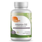 Zahler Vitamin D3 bottle front with 10,000 IU softgels for daily bone support