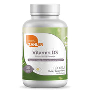 Zahler Vitamin D3 bottle front with 10,000 IU softgels for daily bone support