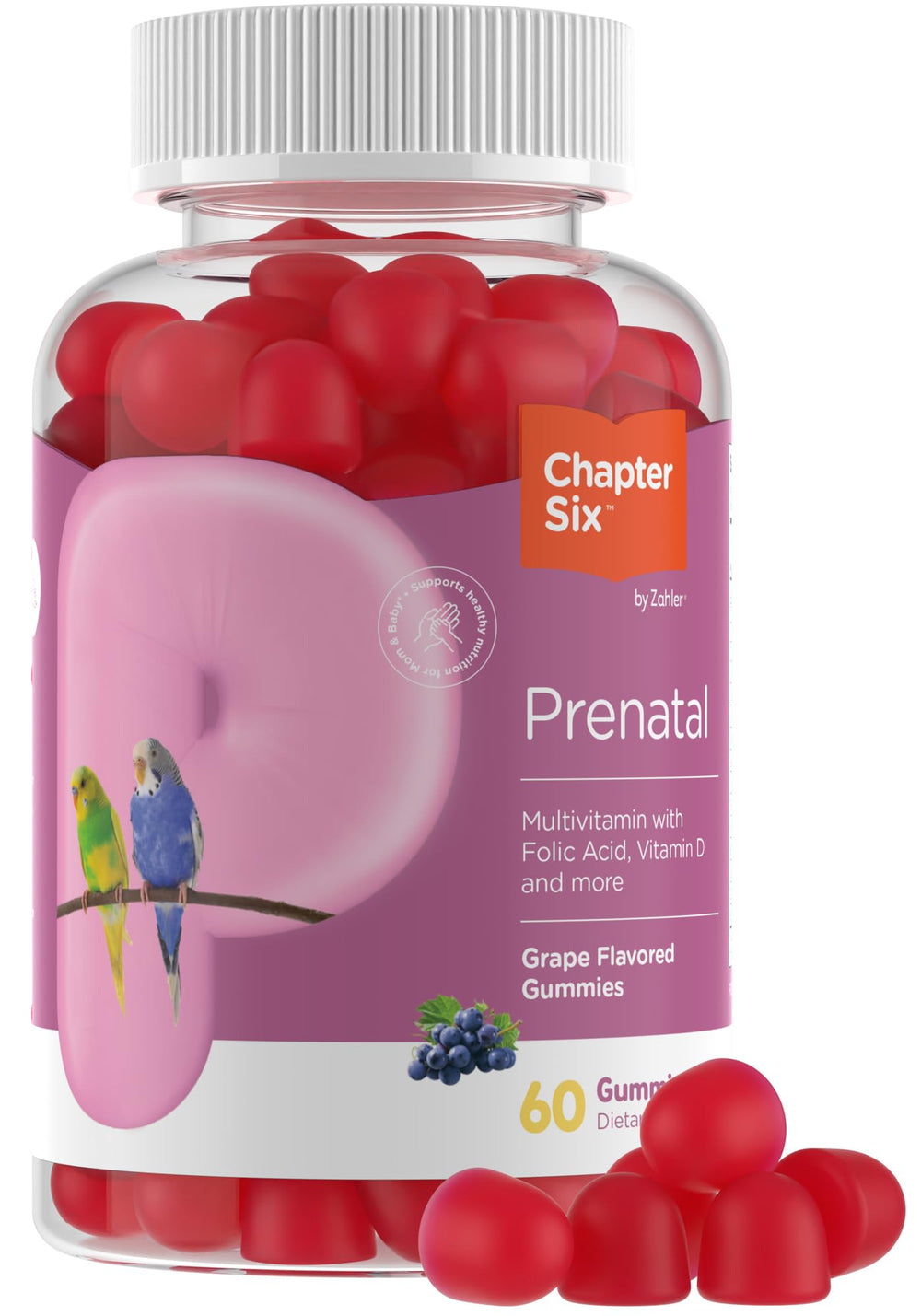 Zahler Womens Prenatal Gummies grape bottle front view highlighting tasty prenatal support for mom and baby