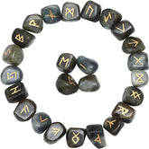 ZAICUS Labradorite rune stones set for beginners with vibrant color symbols.