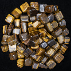 ZAICUS Tiger Eye tumbled stones close-up with warm glow for chakra balancing.