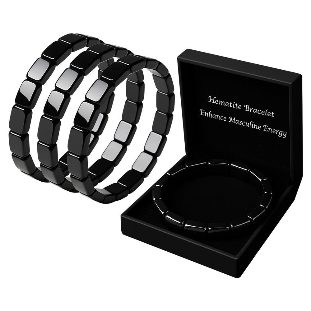 ZAIREG hematite bracelet close-up highlighting metallic luster for masculine style.