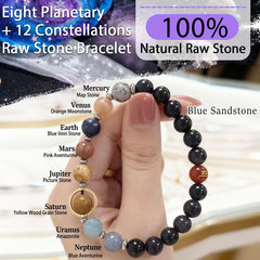 ZaisuiFun bracelet close-up of blue sandstone beads with golden sparkles
