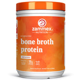 Zammex bone broth protein powder jar pour for quick protein boost in meals.