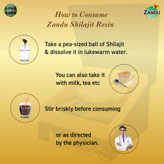 Zandu Himalayan Shilajit Resin dose spoon illustrating easy daily usage for energy.