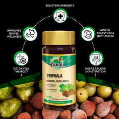 Zandu Triphala capsules packaging box, authentic Ayurvedic formula.