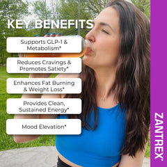 Zantrex SkinnyStix Berry powder being poured into water for a refreshing beverage.