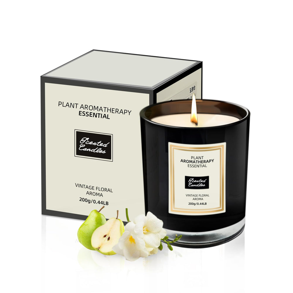 ZAPYHNG Freesia candle in black glass jar delivers a luxurious floral scent for living spaces