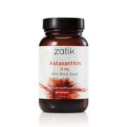 Zatik Astaxanthin 12mg bottle, showing the antioxidant supplement for daily use
