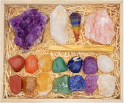 Kit ZATNY con piedras de curación dentro de una caja de madera para meditaciones y equilibrio.