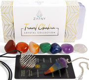 ZATNY Travel Chakra set tumbled stones arranged by color for balanced energy on the go.
