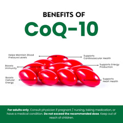 Zaytun CoQ10 bottle and softgels shown for easy swallowing.