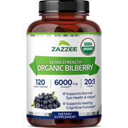 Zazzee Bilberry 20x extract bottle front shows premium quality.