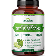 Zazzee citrus bergamot bottle label shows 200:1 extract potency for daily wellness