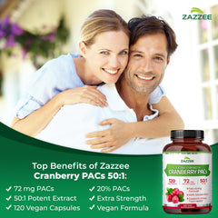 Zazzee Cranberry 50:1 extract label highlighting high potency.
