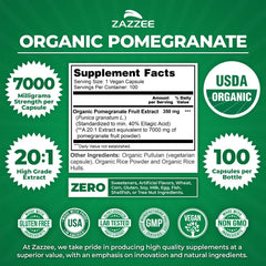 Zazzee ellagic acid 40 percent label highlights potent extract characteristics.