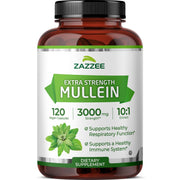 Zazzee Extra Strength Mullein 10x bottle label highlights premium vegan formula