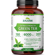 Zazzee Green Tea Extract bottle highlighting high potency 6000 mg for daily use