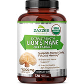 Zazzee Lion’s Mane organic bottle on display for daily brain support.