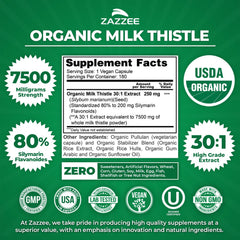 Zazzee Milk Thistle bottle nutrition facts panel highlighted