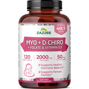 Zazzee Myo- and D-Chiro Inositol bottle for daily balance.