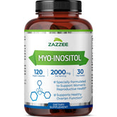 Zazzee Myo-Inositol capsules in a sealed bottle for convenient daily support.