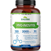 Zazzee Myo-Inositol capsules in a sealed bottle for convenient daily support.