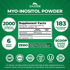 Free scoop included with Zazzee Myo-Inositol Powder for precise 2000 mg dosing