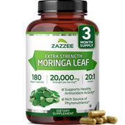 Zazzee Organic Moringa 20:1 extract bottle with potent daily formula