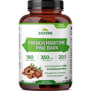 Zazzee Pine Bark Extract bottle and cap, supports daily antioxidant support.