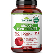 Zazzee pomegranate extract organic bottle showing USDA organic label and natural ingredients.