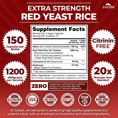 Zazzee red yeast rice CoQ10 capsules close-up for daily wellness.