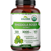 Zazzee Rhodiola 10:1 extract bottle; convenient daily energy support