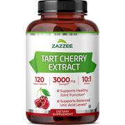 Zazzee Tart Cherry 3000mg bottle front, ready for daily wellness routine in a four-month supply.