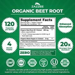 Zazzee USDA Organic Beet Root extract label with certification