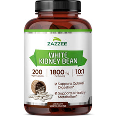 Zazzee White Kidney Bean Extract bottle front showing vegan capsules for daily support.