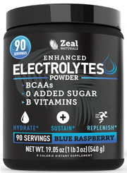Zeal Electrolyte Powder packshot highlights zero sugar hydration for workouts
