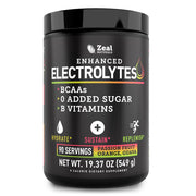Zeal Electrolyte Powder tub showcases keto hydration with electrolytes and B vitamins