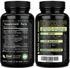 Close-up of Zeal Naturals ACV capsules highlighting potency for digestion