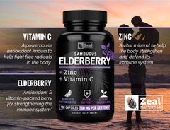 Close-up of Zeal Naturals elderberry capsules for convenient daily dosing