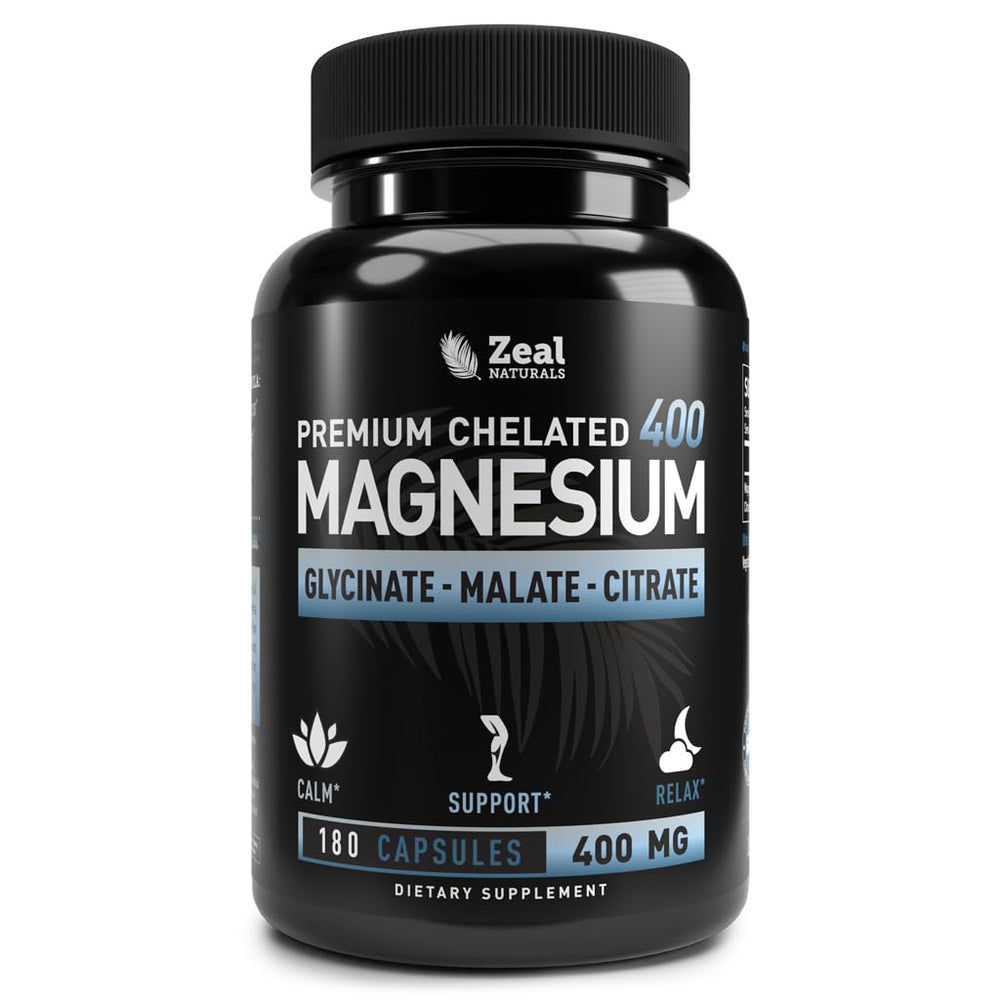 Zeal Naturals magnesium triple-blend bottle with easy daily use.