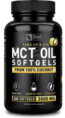 Zeal Naturals MCT softgels bottle closeup with coconut derived energy support
