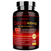 ZEBORA CoQ10 bottle front showing 400 mg strength for daily energy support.
