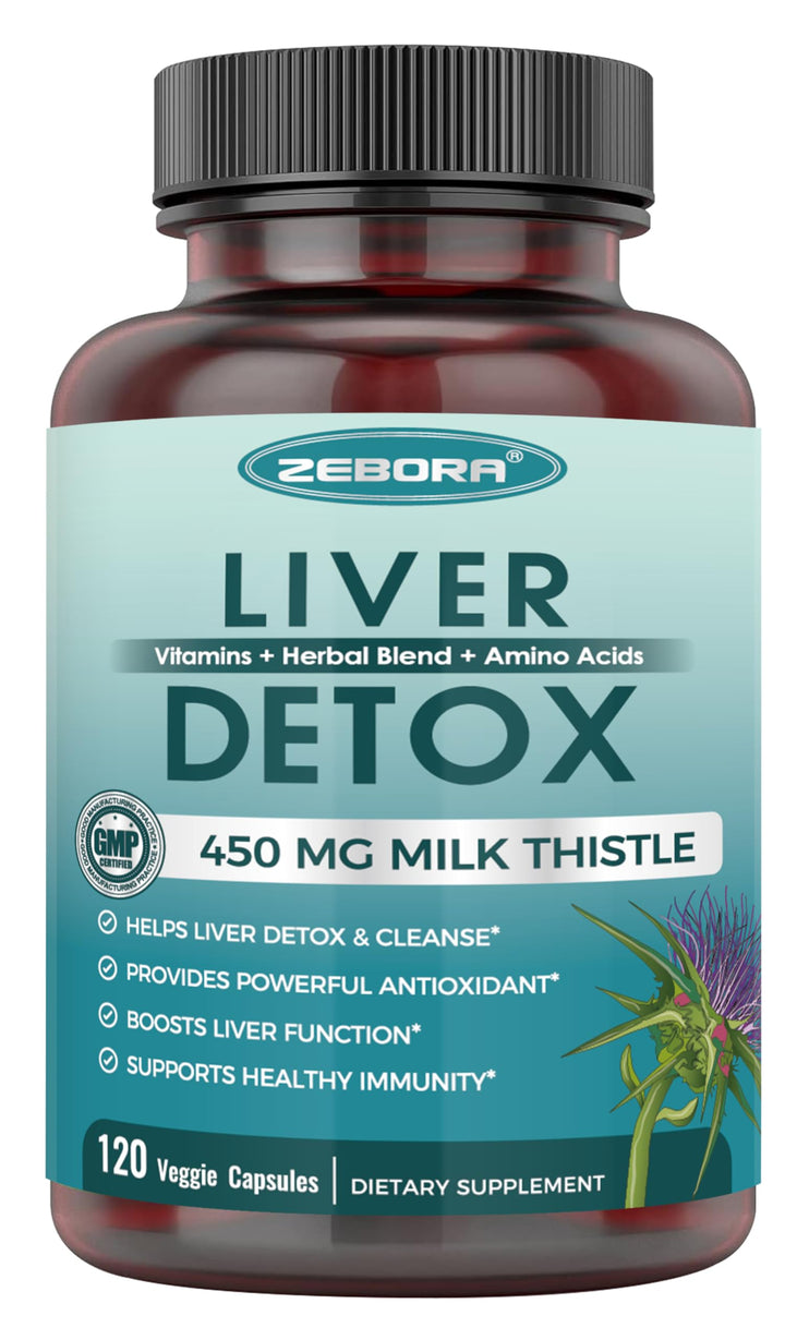 ZEBORA Milk Thistle bottle front showing liver support formula.