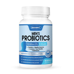 ZEBORA Probiotics for Men bottle with 90 capsules for daily digestive support