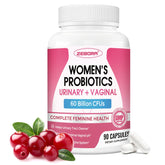 ZEBORA Probiotics for Women cranberry bottle promotes urinary comfort and vaginal balance.