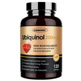 ZEBORA Ubiquinol CoQ10 softgels bottle front for daily heart and energy support.
