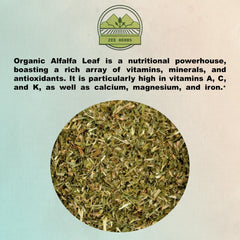 ZeeHERBS Alfalfa Leaf dried herb close-up showing texture and color.