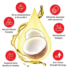 Virgin coconut oil carrier in Zeltrix D3 K2 formula improves absorption.