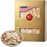 Zen Ginseng American Wisconsin slices in a 4oz box for daily energy
